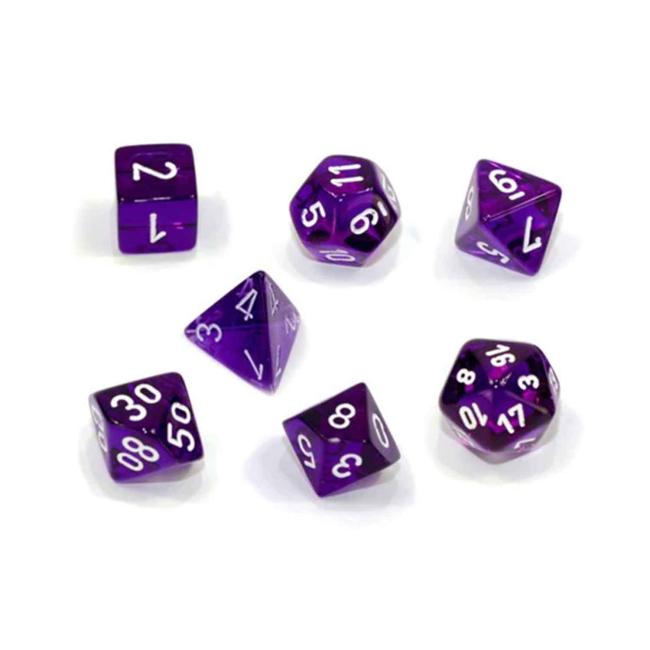 Translucent Purple/white Mini-Polyhedral 7-Dice Set